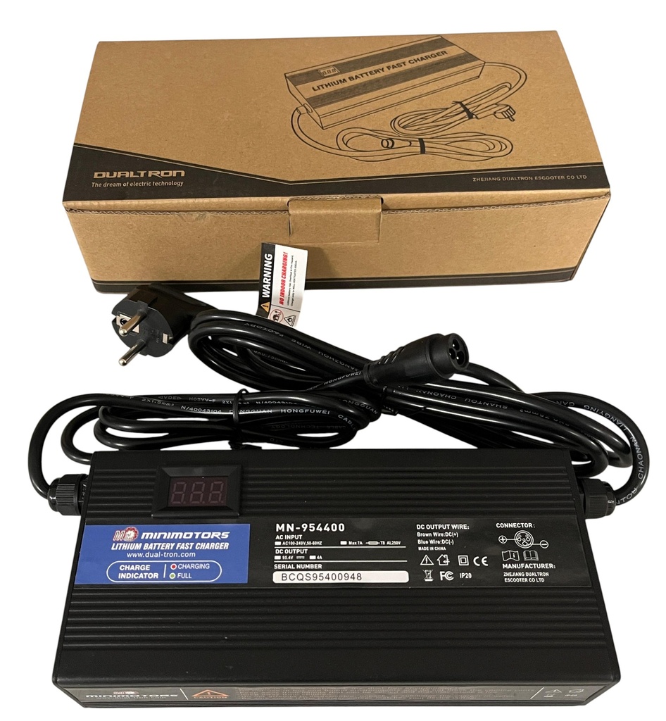 Fast Charger (Cargador rapido) 84V (95,4V 4A max) - Official Minimotors - DUALTRON STORM LTD CONNECTOR BAMING